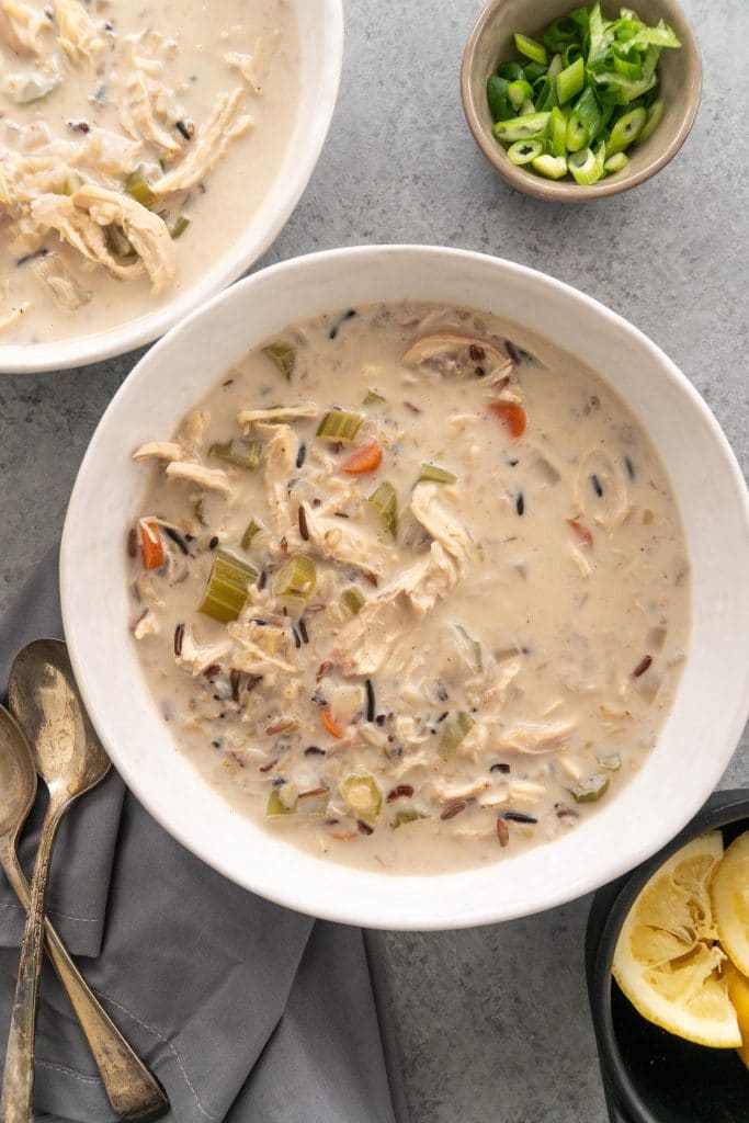 Dairy Free Chicken and Wild Rice Soup in Bowls